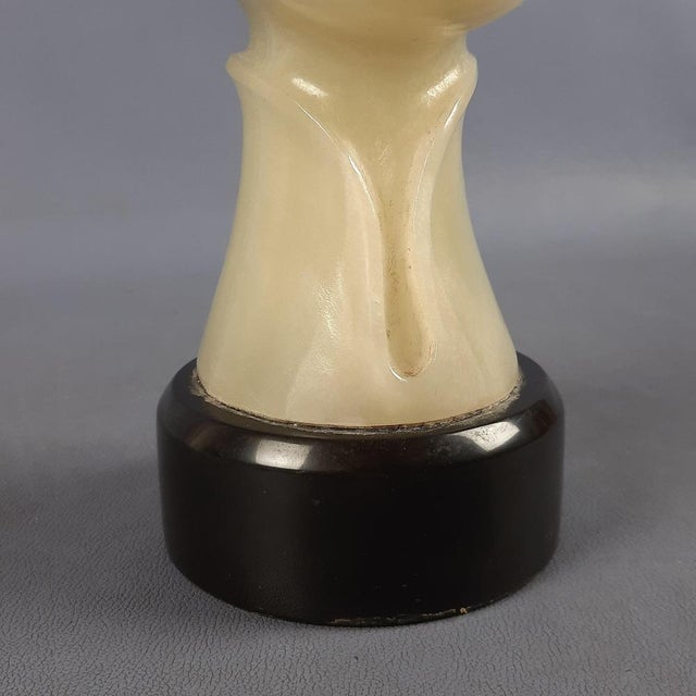 Vintage Stylized Woman's Head Sculpture in Green Onyx Stone with Marble Base, 20th Century For Sale - Image 10 of 17