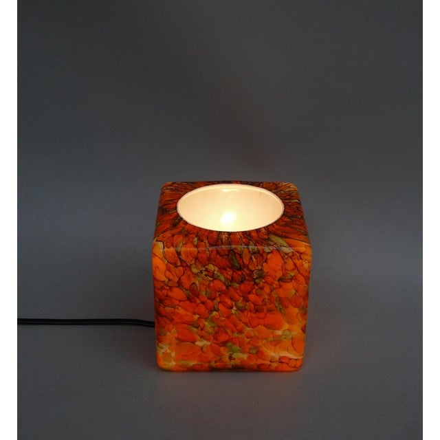 Beige Flamed Cased Glass Table Lamp Cube in Orange, Green, Black and Beige by Peill & Putzler, 1970s For Sale - Image 8 of 16