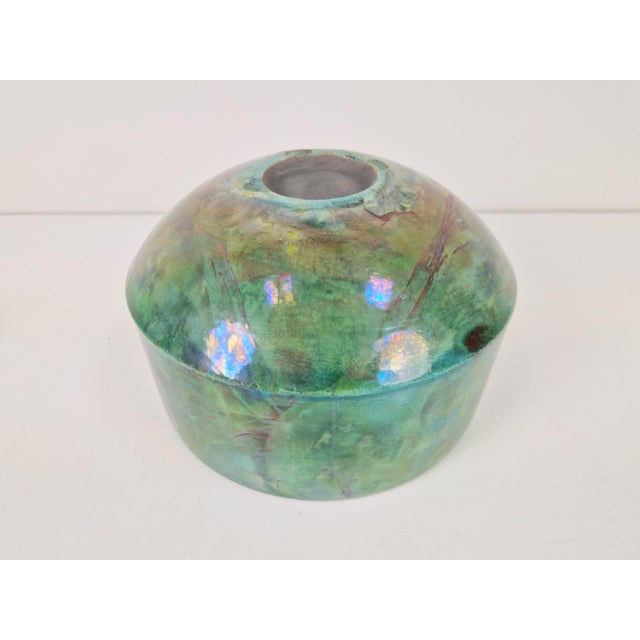 Vintage Handmade Green Luster Glaze Ceramic Bowl, 1960 For Sale - Image 6 of 8