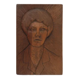 Vintage Folk Art Relief Portrait Wood Carving of Woman