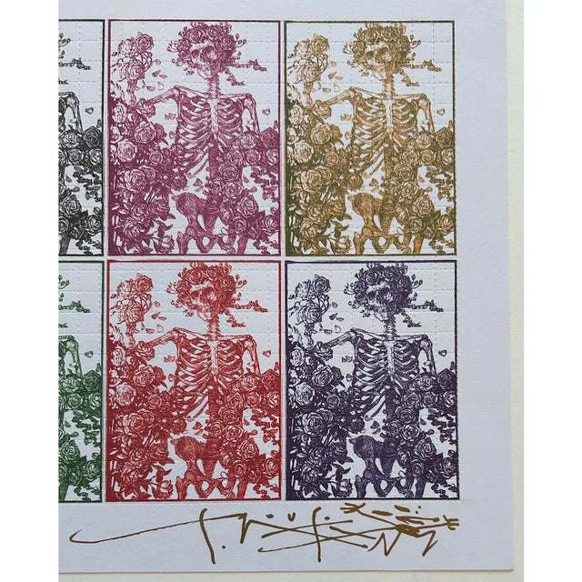 Illustration Stanley Mouse Signed "Bertha" Skull & Roses Blotter Art | Multi-Color Printed, Grateful Dead Icons C .2000 For Sale - Image 3 of 9