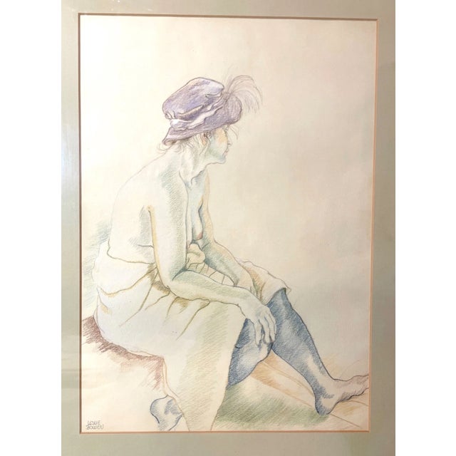 This vintage pencil drawing by Leslie Bowen features a stunning nude woman in a natural pose. The piece was produced in...