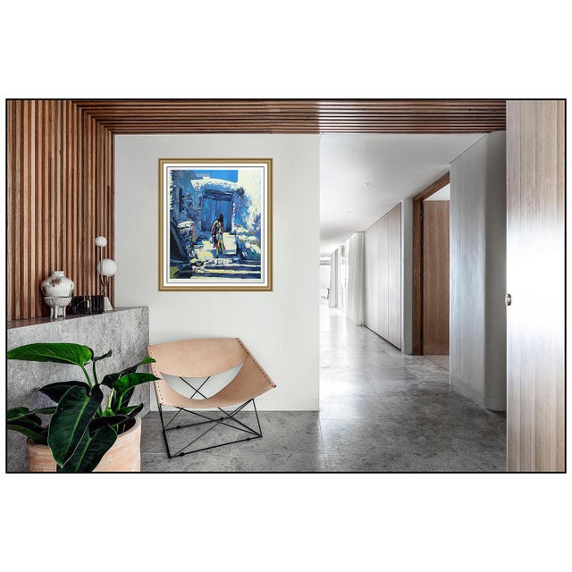 The artwork here, "Santangelo", is a wonderful depiction of a beautiful female ascending the rocky stairs to a home, that...