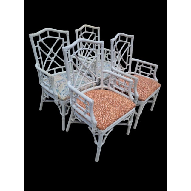 Lexington Furniture Vintage White Chinese Chippendale Lexington Rattan Palm Beach Regency Dining Room Chairs- Set 10 For Sale - Image 4 of 17