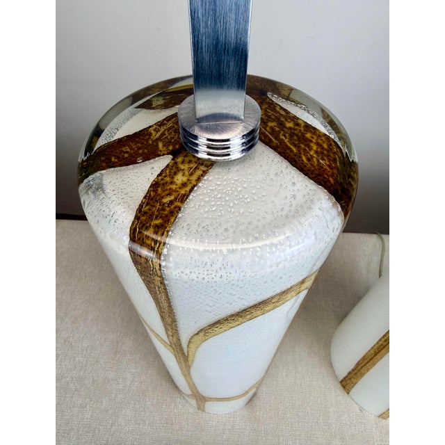 White Modern Murano Glass “ Lavica” Table Lamp Pair by Thomas Fuchs / Otium For Sale - Image 8 of 12