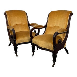 19th Century Antique English William IV Mahogany Armchairs, Set of 2 For Sale