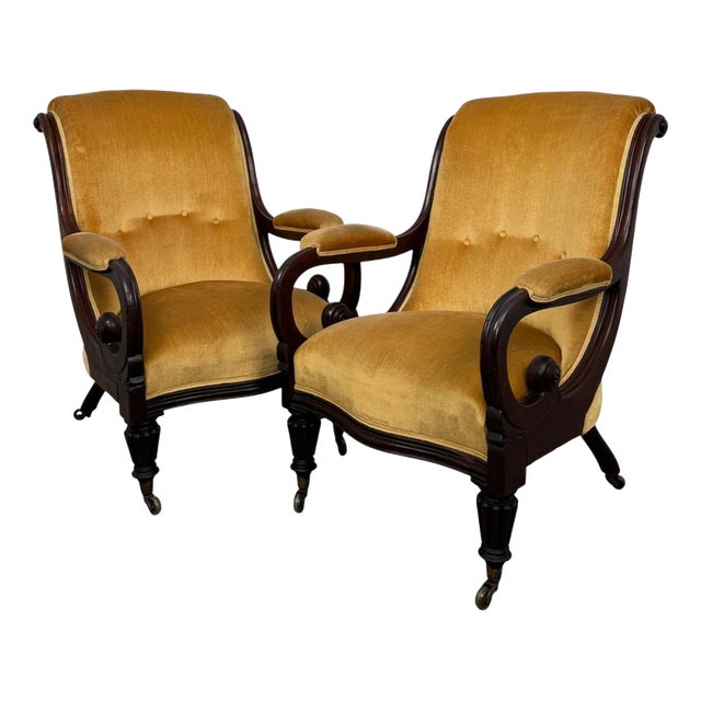 19th Century Antique English William IV Mahogany Armchairs, Set of 2 For Sale