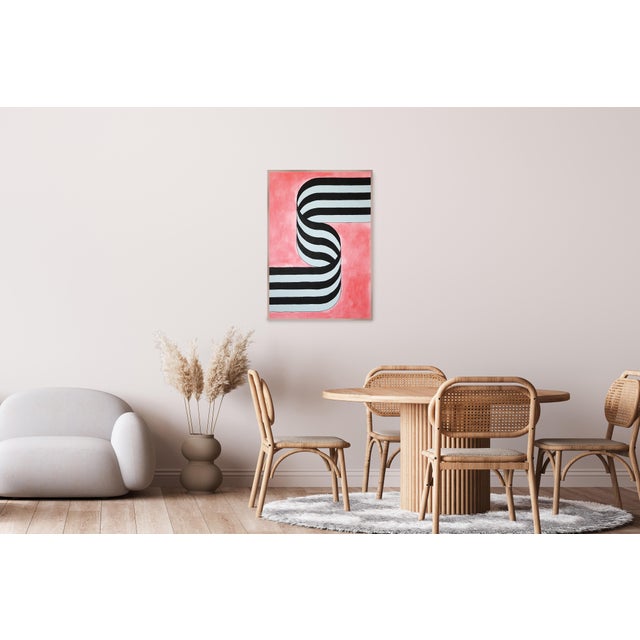 Paper 2026, Color Field Painting of Gray and Black Ribbon on Pink Background, Acrylic Paint on Watercolor Paper For Sale - Image 7 of 8