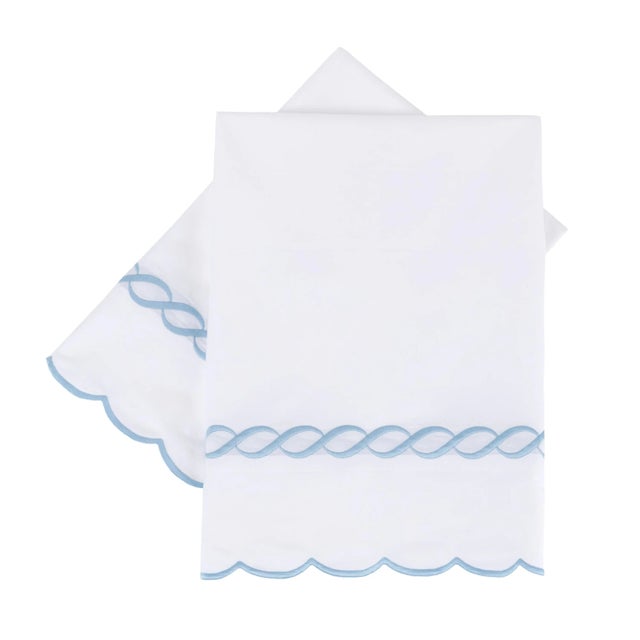 Hamburg House Scalloped Chain Bedding Set, Light Blue, King - 11 Pieces For Sale - Image 4 of 9