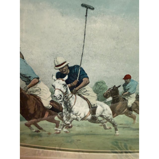 Wood Cal-Mode Fine Furniture Gallop on the Boards Polo Scene, Framed For Sale - Image 7 of 11