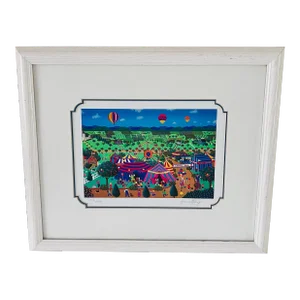 Vintage Air Balloons County Fair by Joanne Netting Original Framed Lithograph Numbered and Pencil Signed by the Artist
