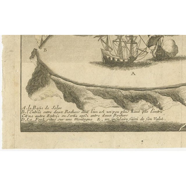Solor Island View, Indonesian Harbor Engraving, French Voyage Plate c.1700 For Sale - Image 5 of 10
