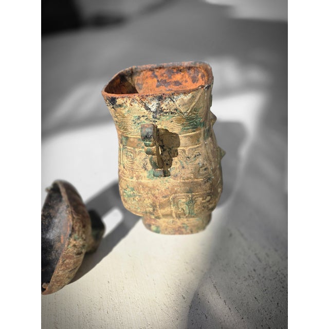 Cast Iron Archaic Style Vessel With Patina For Sale - Image 9 of 13