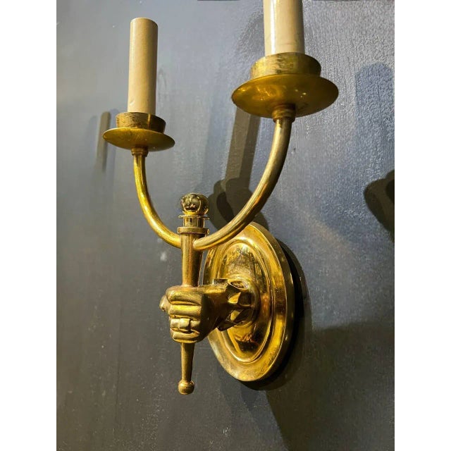 Traditional 1930's Double Lights Hands Sconces - a Pair For Sale - Image 3 of 7