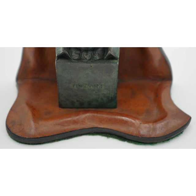 Mozart and Beethoven Leather Bookends with Patina, Set of 2 For Sale - Image 14 of 15