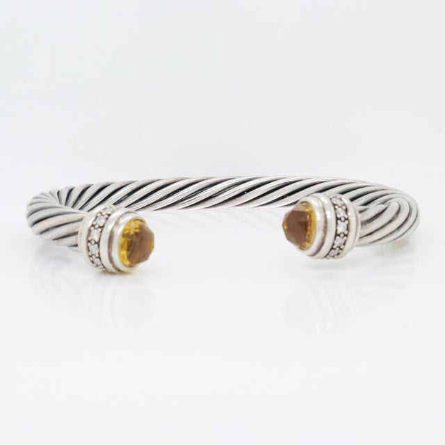 David Yurman 7mm Sterling Silver, Citrine, & Diamond Classic Cable Bracelet For Sale - Image 10 of 15