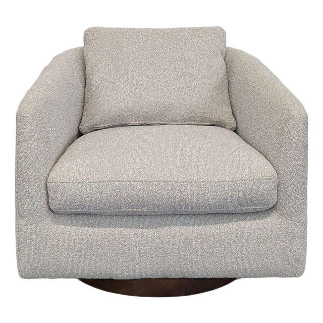 West Elm Imogene Lounge Swivel Chair in Textured Beige Fabric For Sale