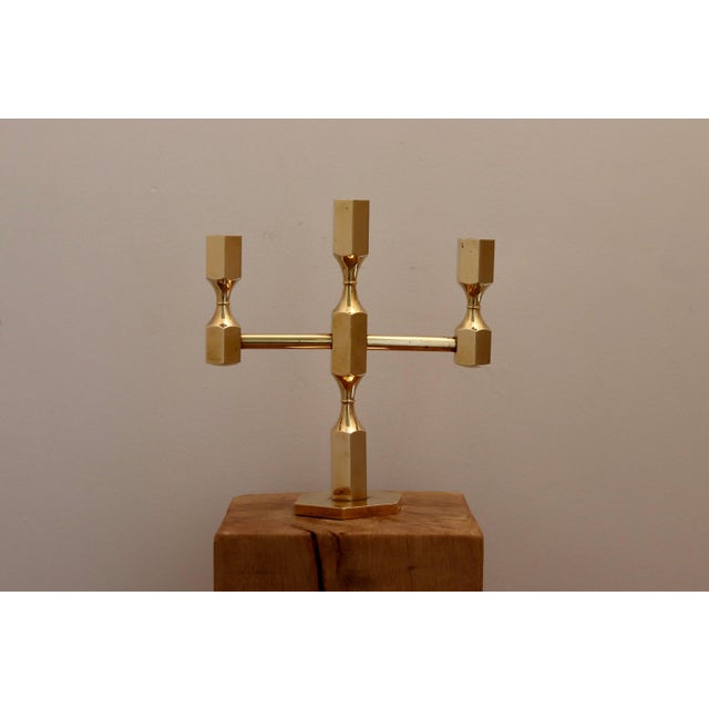 Mid-Century Modern Vintage Swedish Brass 3-Arm Candelabra from Gusum, 1970s For Sale - Image 3 of 8