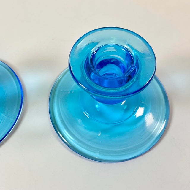 Glass 1940s Art Deco Boho Chic Hollywood Regency Depression Era Pressed Glass Candle Holders - A Pair For Sale - Image 7 of 13