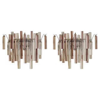 Pair of Pink Triedri Glass Sconces by Venini, 1960s For Sale