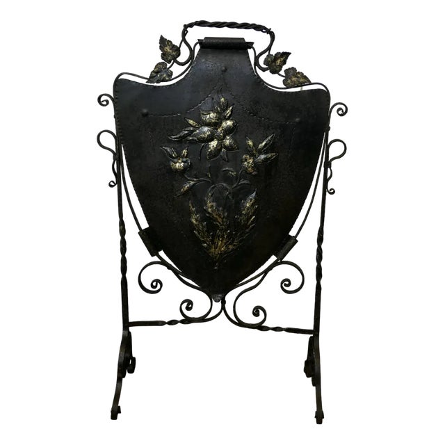Victorian Arts and Crafts Gothic Shield Iron Fire Screen For Sale