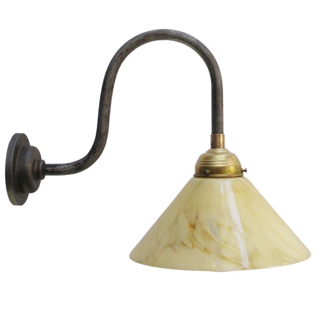 Metal Iron Sconce with Yellow Marble Glass Shade For Sale - Image 7 of 7