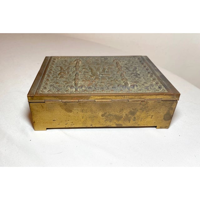 Brass Antique Ornate Victorian Style Figural Cherub Putti Brass Wood Lined Relief Box For Sale - Image 8 of 11