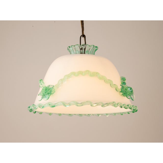 Glass Antique Murano Glass Pendant Light Arsenic Jade Light Green Opaline For Sale - Image 7 of 14