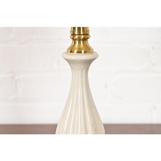 Ivory Lenox Lighting by Quoizel Hollywood Regency Porcelain and Brass Table Lamps, Pair For Sale - Image 8 of 13