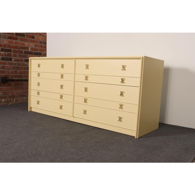 Vintage Ten Drawer Dresser Debonaire Cabinet With Brass X Pulls by Paul Frankl For Sale - Image 15 of 18