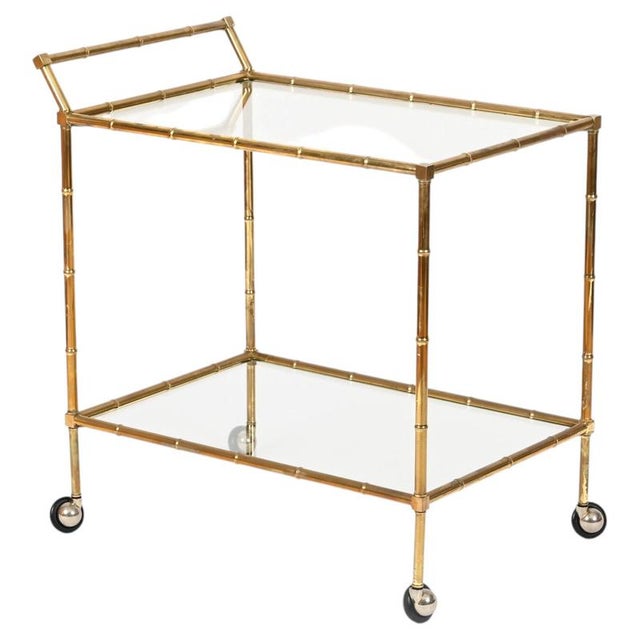 Faux Bamboo Brass and Crystal Serving Bar Cart from Maison Jansen, 1970s For Sale - Image 11 of 11
