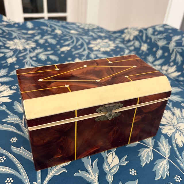 Antique English Art Deco Faux Tortoiseshell and Faux Ivory Box With Inlay