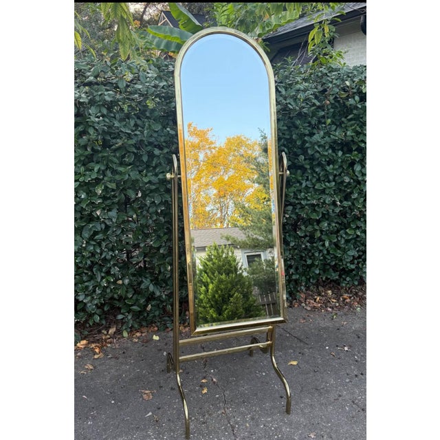 Hollywood Regency Vintage Brass Beveled Cheval Mirror For Sale - Image 3 of 7