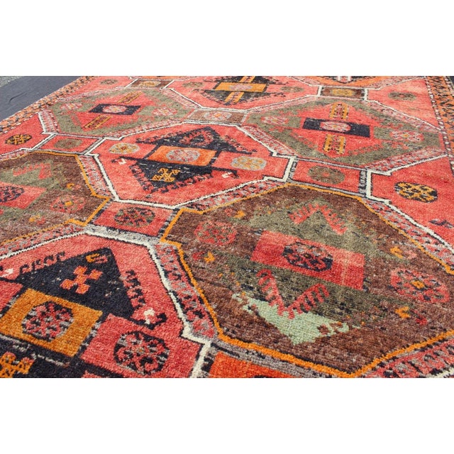 Antique Tribal from Cihanbeyli Konya with Geometric Medallions in Green, Red, Orange, Charcoal & Brown Measures: 3'10'' x...