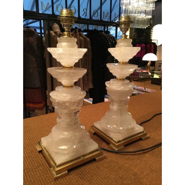 These lamps were handmade in 2015 by a craftsman from central Italy. Made of brass and "rocca" crystal, a quartz typical...