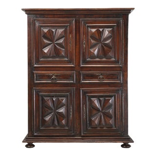 Antique French Louis XIII Armoire or Cupboard Walnut 300-Years Nice Old Patina For Sale