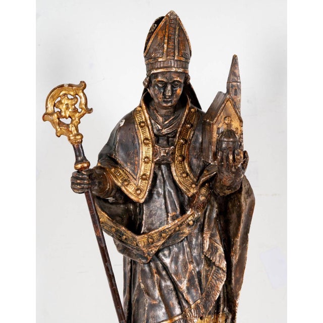 Classical Roman Antique 18th C Carved & Painted Giltwood Figure of St. Agustin For Sale - Image 3 of 7