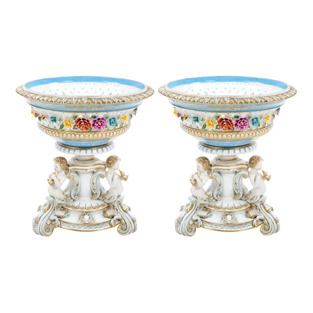 Antique Pair Large German Meissen Porcelain Figural Centerpieces For Sale