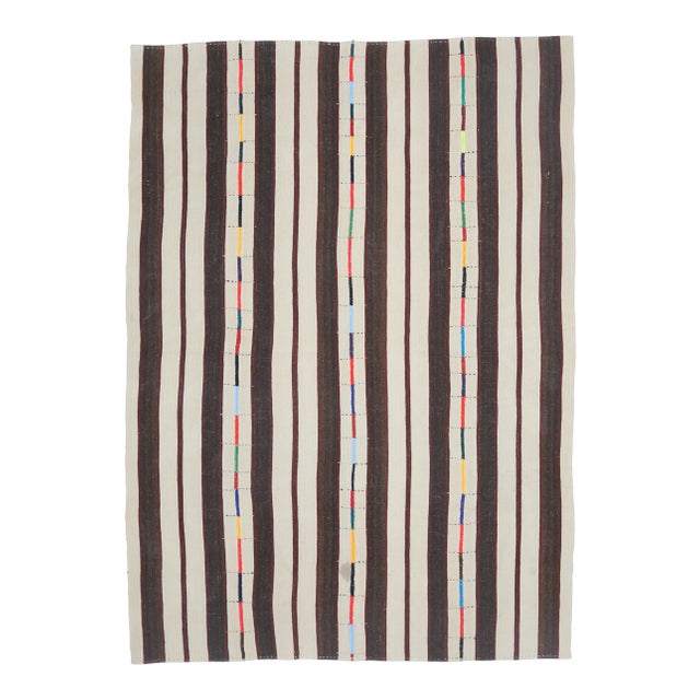 Vintage Turkish Oushak Handmade Wool Cotton Beige Kilim Area Rug For Sale