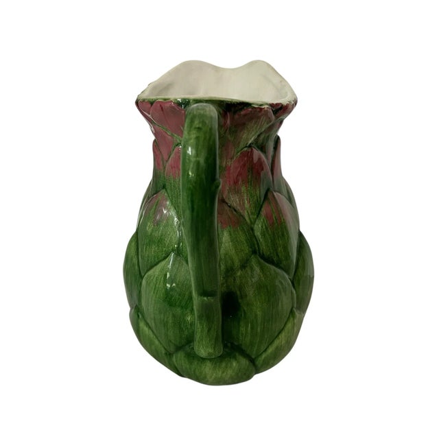 Vintage Hand Painted Majolica Artichoke Pitcher Italian Valli Ceramiche For Sale - Image 4 of 6