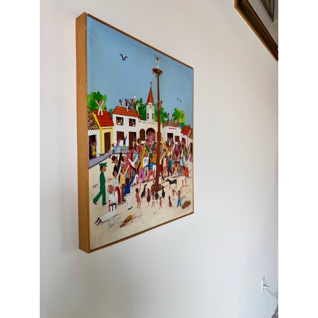 Bursting with vibrant color and joyful detail, this 1976 folk painting by Colombian artist Fidel Fontalvo captures the...