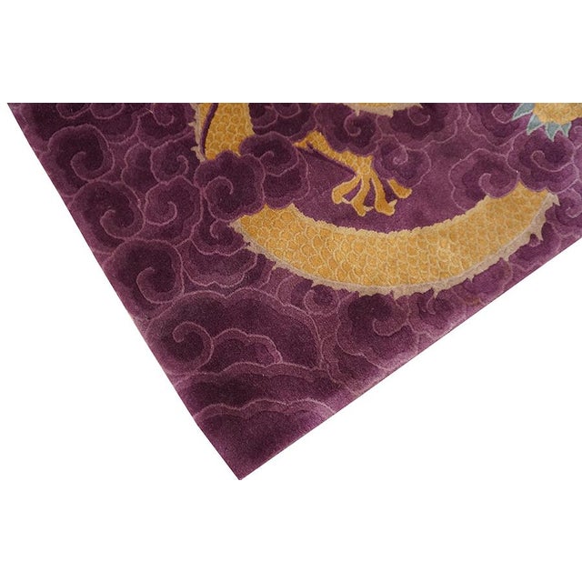 Art Deco 1920s Purple Traditional Dragon Shou Symbols Wool Antique Chinese Art Deco Rug For Sale - Image 3 of 9