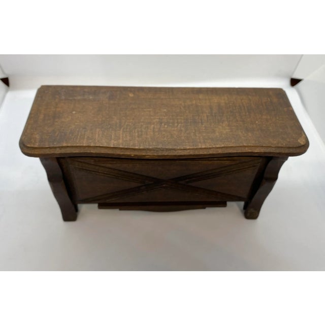 French Country 1920’s Primitive French Country Cherry Wood Jewelry Casket For Sale - Image 3 of 13