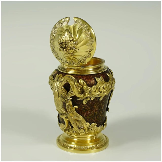 Red Antique French Sterling Silver Mustard Pot, Enamel on Copper, Gilt Vermeil For Sale - Image 8 of 10