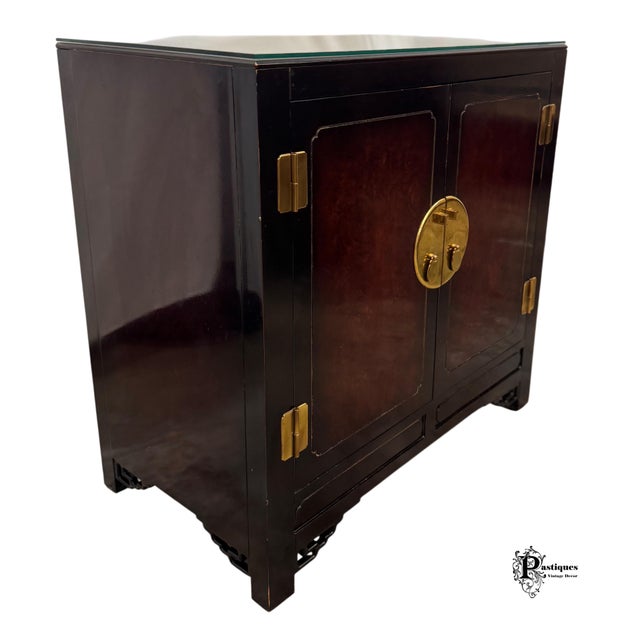 Vintage White Furniture Chinoiserie Style Burl Wood & Lacquer Storage Cabinet / Nightstand For Sale - Image 9 of 11
