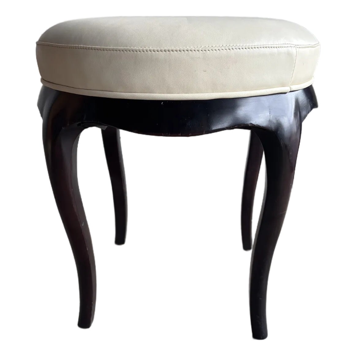 Barbara Barry for Baker Vanity Stool, Leather, Sculpted Wood Base ...