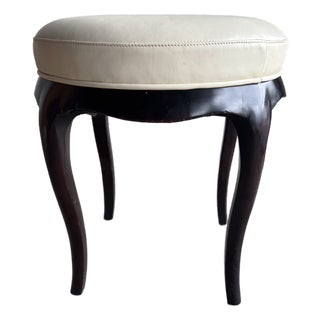 Barbara Barry for Baker Vanity Stool, Leather, Sculpted Wood Base For Sale