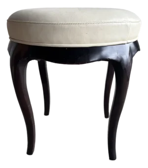 Barbara Barry for Baker Vanity Stool, Leather, Sculpted Wood Base