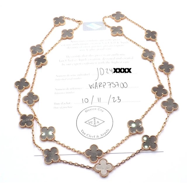 Van Cleef & Arpels Rose Gold 20 Motif Alhambra Obsidian Necklace For Sale - Image 9 of 9