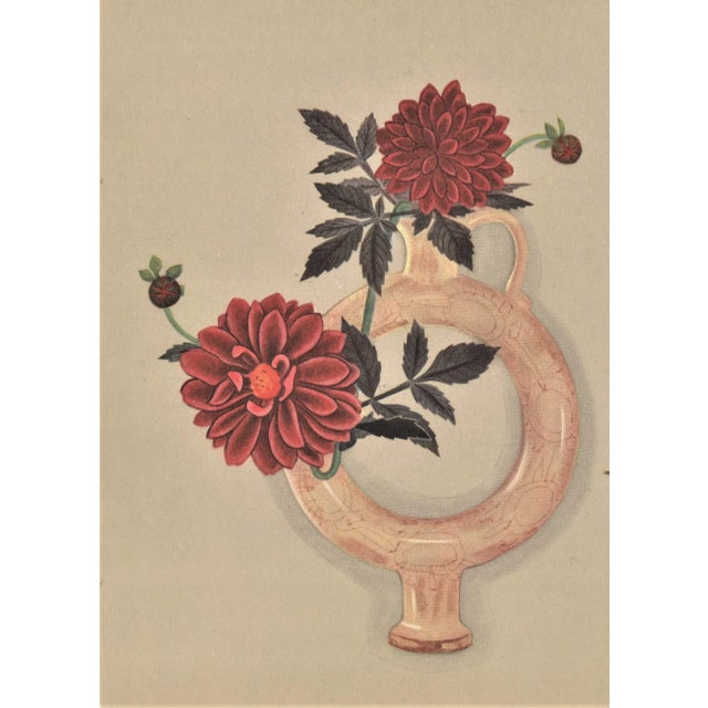 Mid-Century Modern Original Botanical Lithograph-Japanese Flower Arrangement Design Matted For Sale - Image 3 of 5